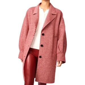 Bernardo Norfolk Red Houndstooth Wool Coat